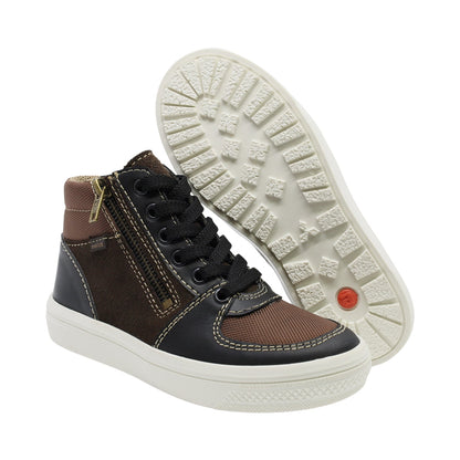 Tenis Niño Audaz en piel color café Boxer con cierre decorativo