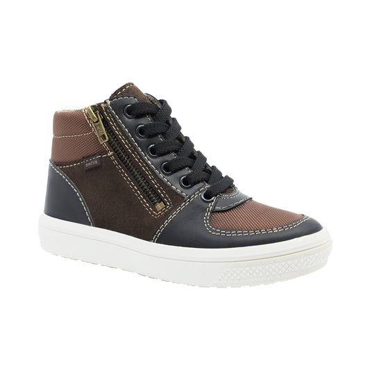 Tenis Niño Audaz en piel color café Boxer con cierre decorativo
