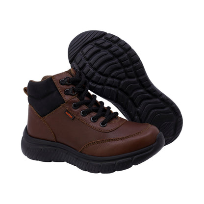 Bota Audaz para niño en piel café claro Balu con agujetas negras