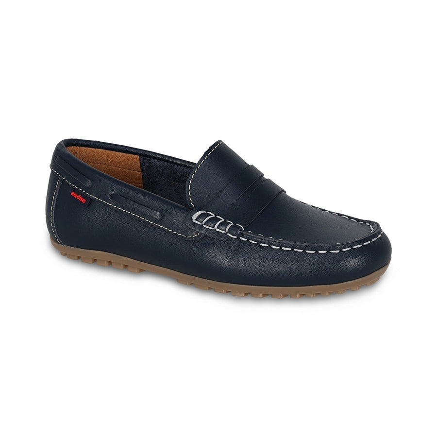 Mocasín Audaz casual para niño en piel azul Malaga con suela cómoda.