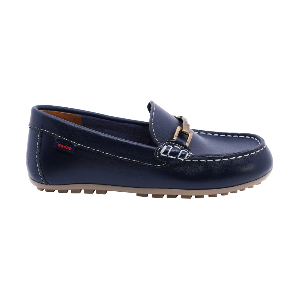 Mocasín Audaz para niño en piel azul Malaga con herraje metálico