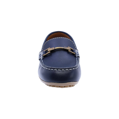 Mocasín Audaz para niño en piel azul Malaga con herraje metálico
