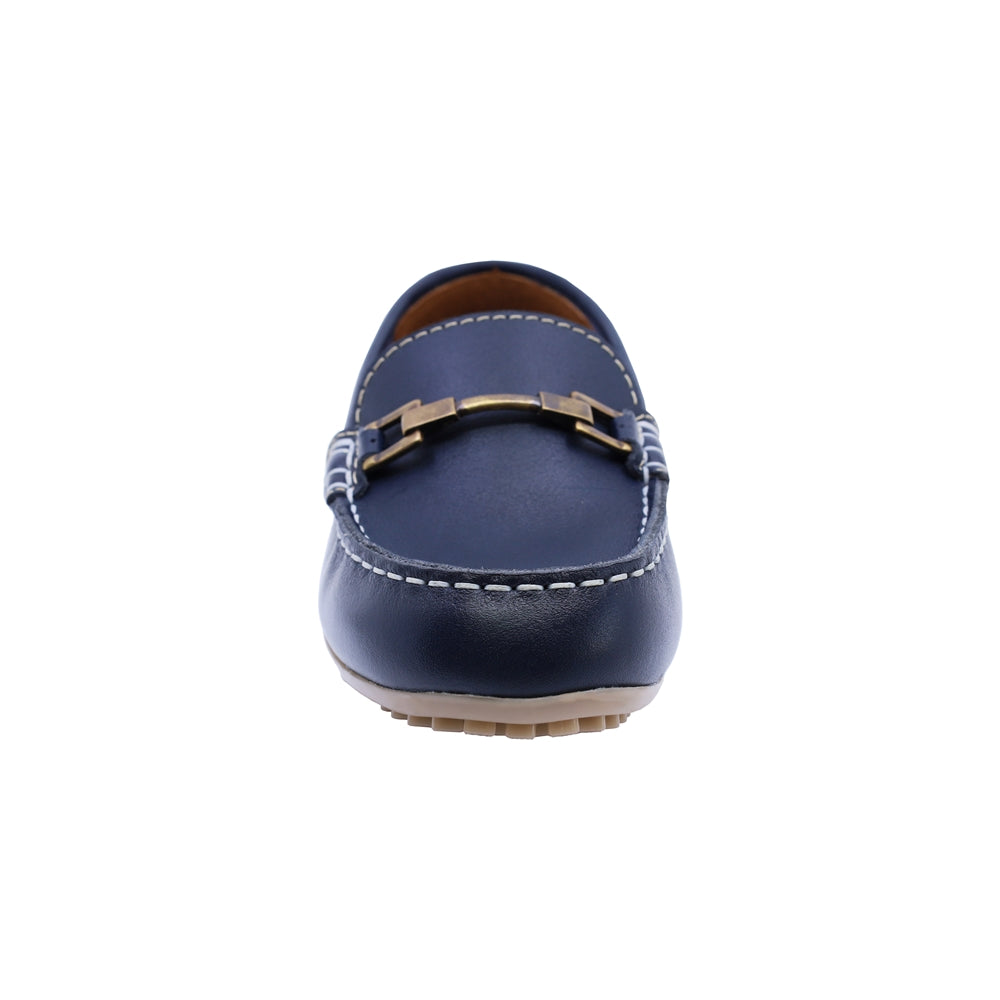 Mocasín Audaz para niño en piel azul Malaga con herraje metálico
