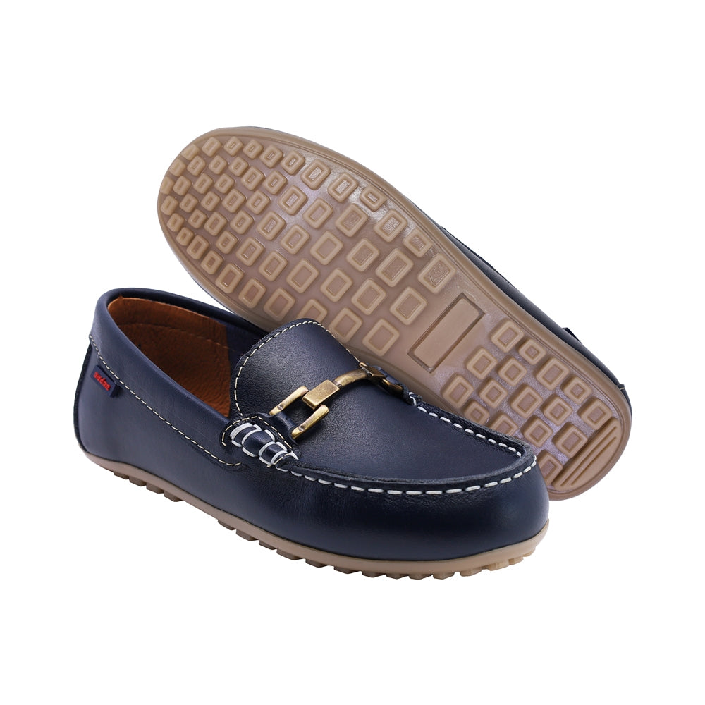 Mocasín Audaz para niño en piel azul Malaga con herraje metálico