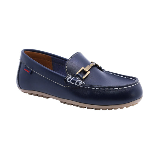 Mocasín Audaz para niño en piel azul Malaga con herraje metálico