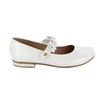 Zapatilla Coqueta para niña de piel perla Miranda con flores decorativas