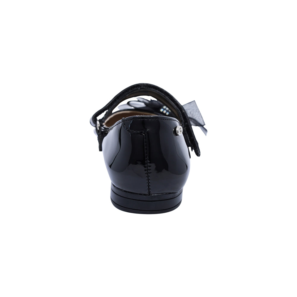 Zapatilla Coqueta para niña de charol negro Miranda con moño decorativo