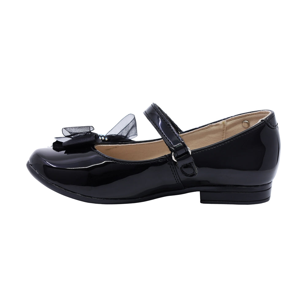 Zapatilla Coqueta para niña de charol negro Miranda con moño decorativo