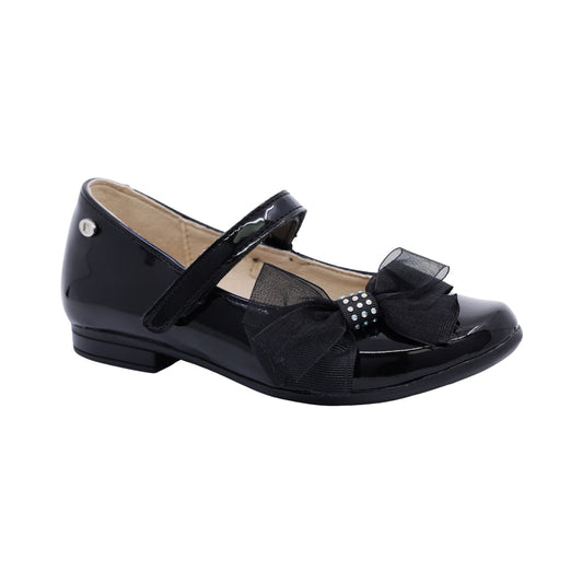 Zapatilla Coqueta para niña de charol negro Miranda con moño decorativo