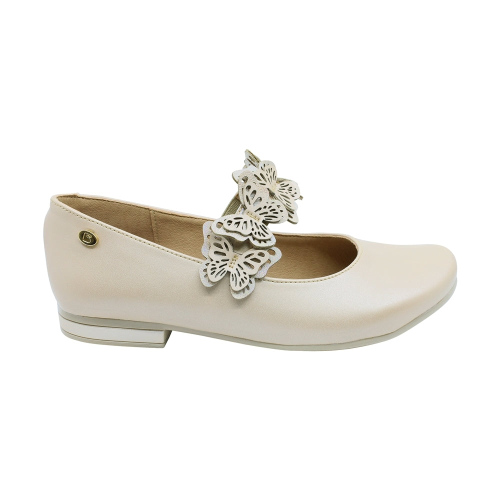 Zapatilla Coqueta para niña en sintético beige Miranda con mariposas caladas