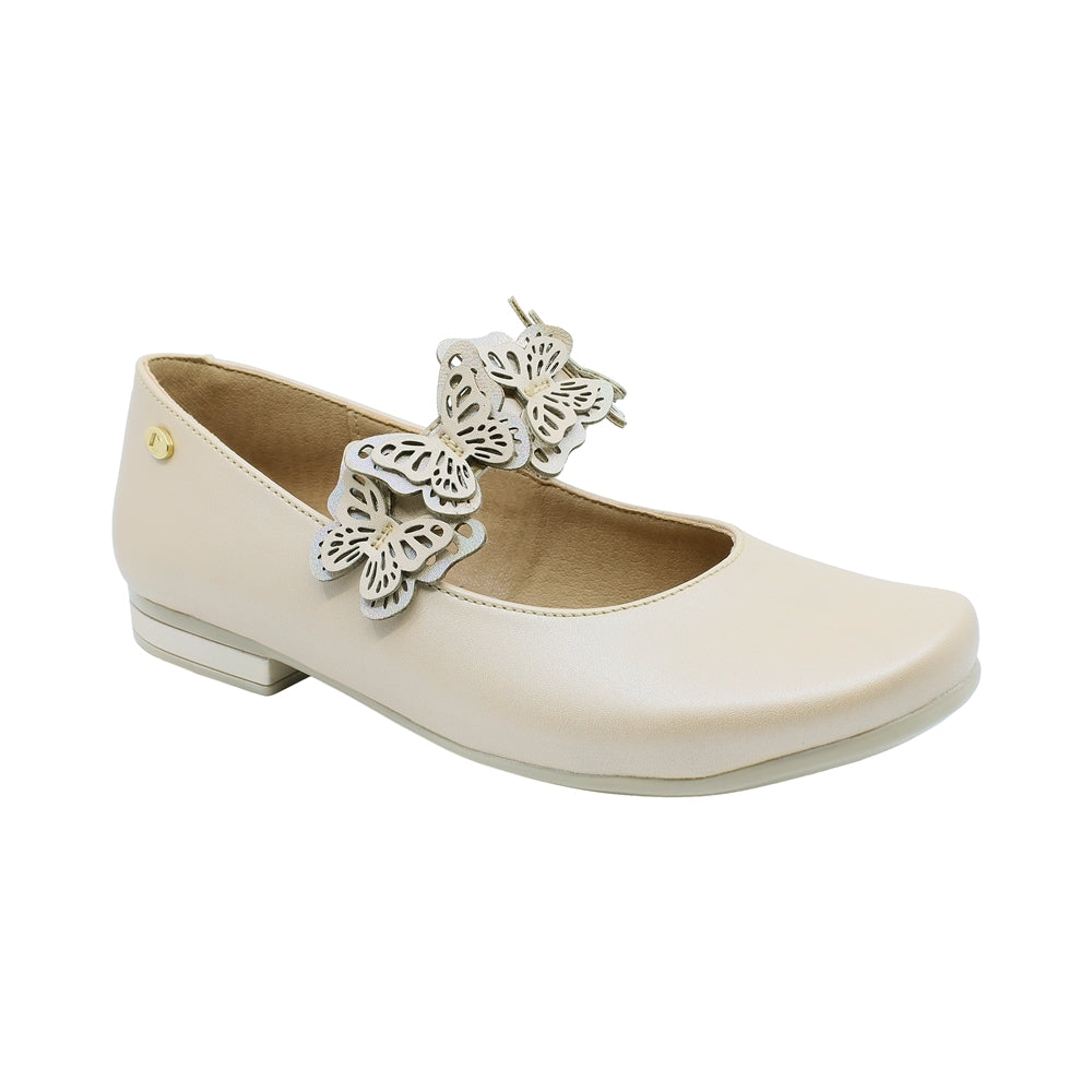 Zapatilla Coqueta para niña en sintético beige Miranda con mariposas caladas