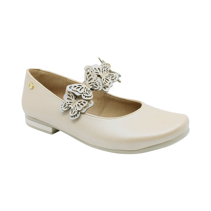 Zapatilla Coqueta para niña en sintético beige Miranda con mariposas caladas