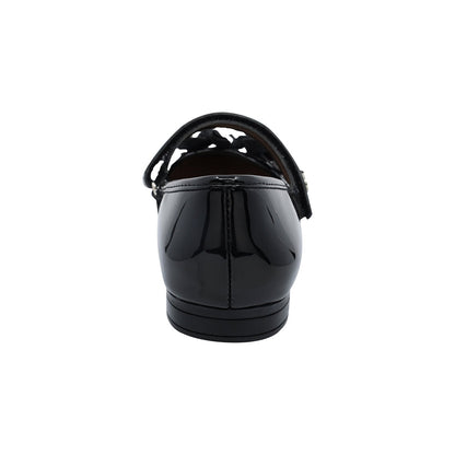 Zapatilla Coqueta para niña en charol negro Miranda con flores decorativas