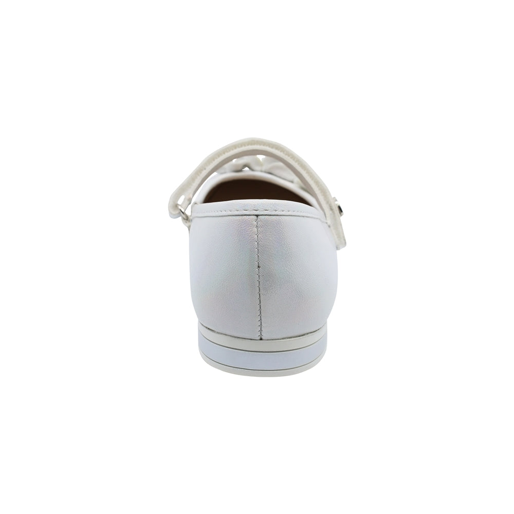 Zapatilla Coqueta para niña en sintético perla Miranda con flores decorativas