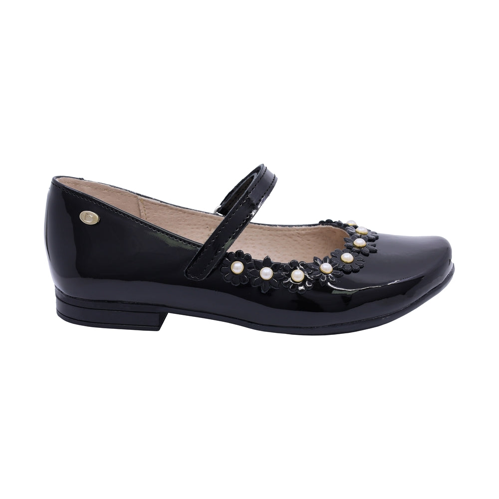 Balerina Coqueta para niña en sintético negro Miranda con flores decorativas