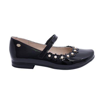 Balerina Coqueta para niña en sintético negro Miranda con flores decorativas