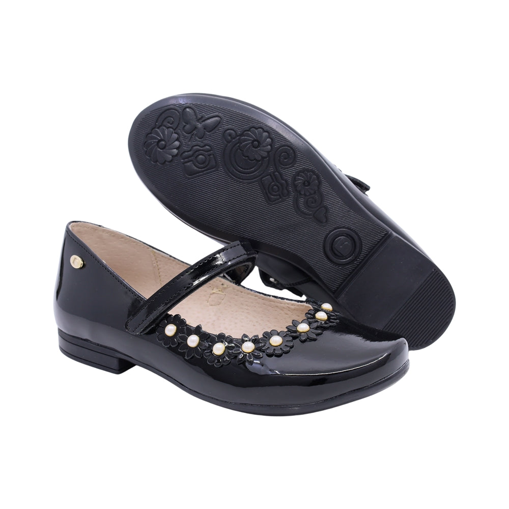 Balerina Coqueta para niña en sintético negro Miranda con flores decorativas