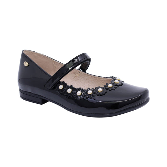 Balerina Coqueta para niña en sintético negro Miranda con flores decorativas