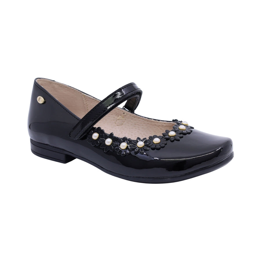 Balerina Coqueta para niña en sintético negro Miranda con flores decorativas