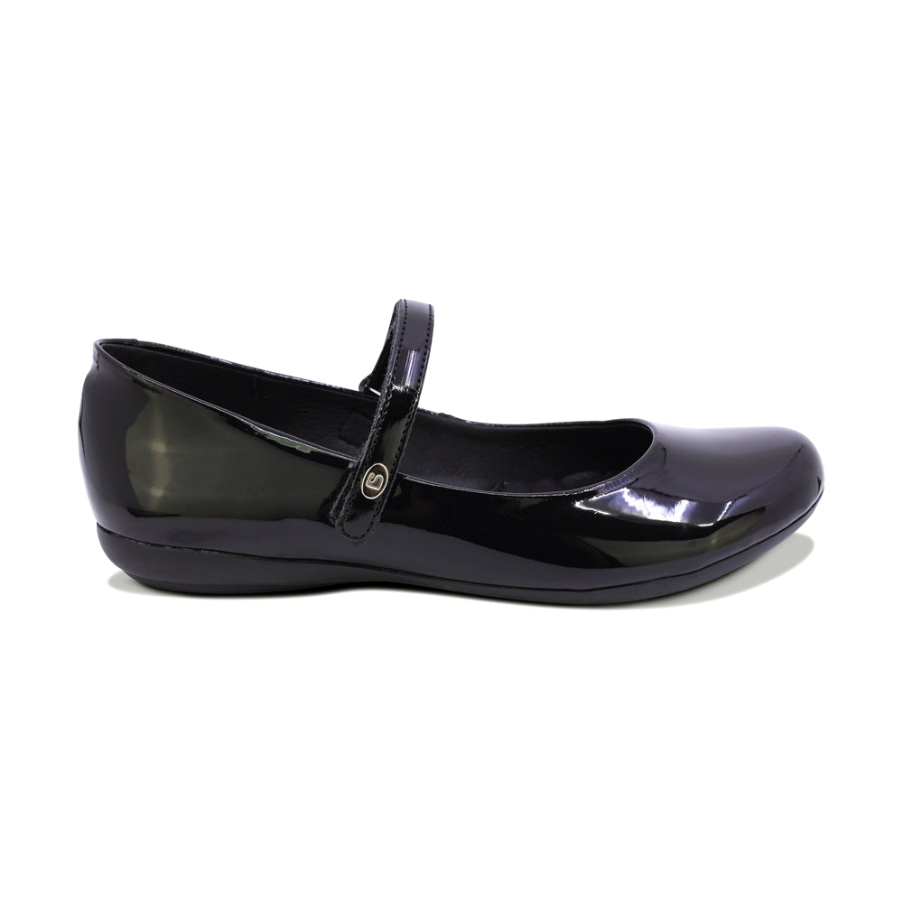 BALERINA COQUETA PARA NIÑA CHAROL COLOR NEGRO XIMENA CON TIRA DE CONTACTO