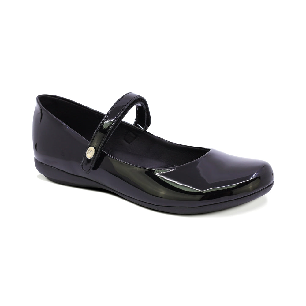 BALERINA COQUETA PARA NIÑA CHAROL COLOR NEGRO XIMENA CON TIRA DE CONTACTO