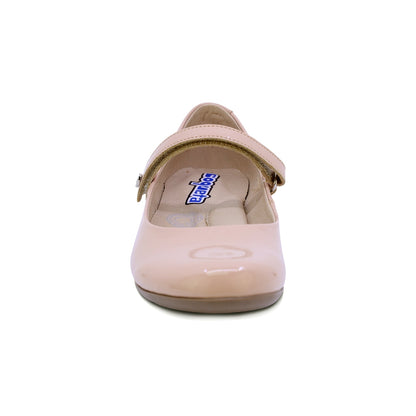 BALERINA COQUETA PARA NIÑA CHAROL COLOR BEIGE XIMENA CON TIRA DE CONTACTO