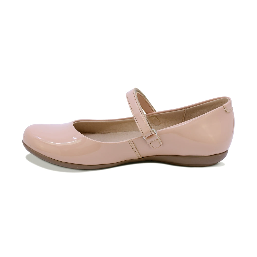 BALERINA COQUETA PARA NIÑA CHAROL COLOR BEIGE XIMENA CON TIRA DE CONTACTO