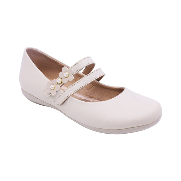 BALERINA COQUETA PARA NIÑA COLOR BEIGE DE PIEL SLIP ON