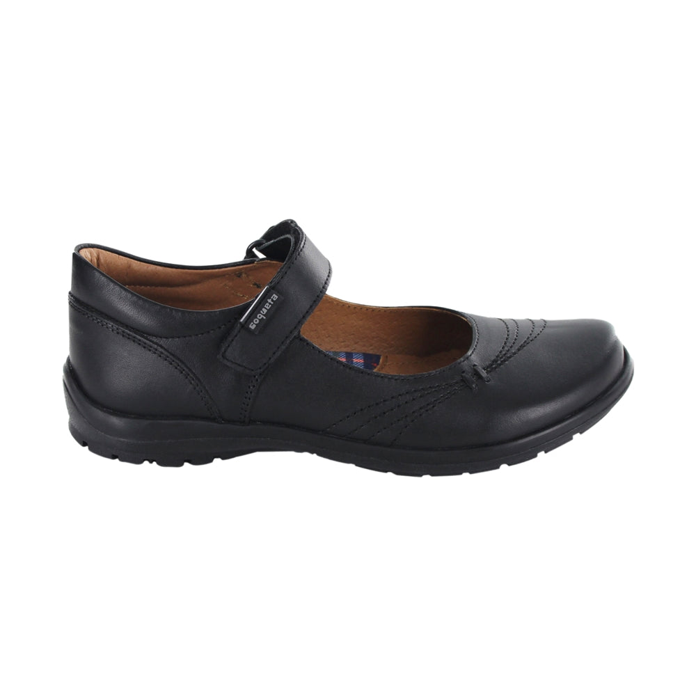 Zapato Coqueta para niña de piel negro Danna con costuras decorativas