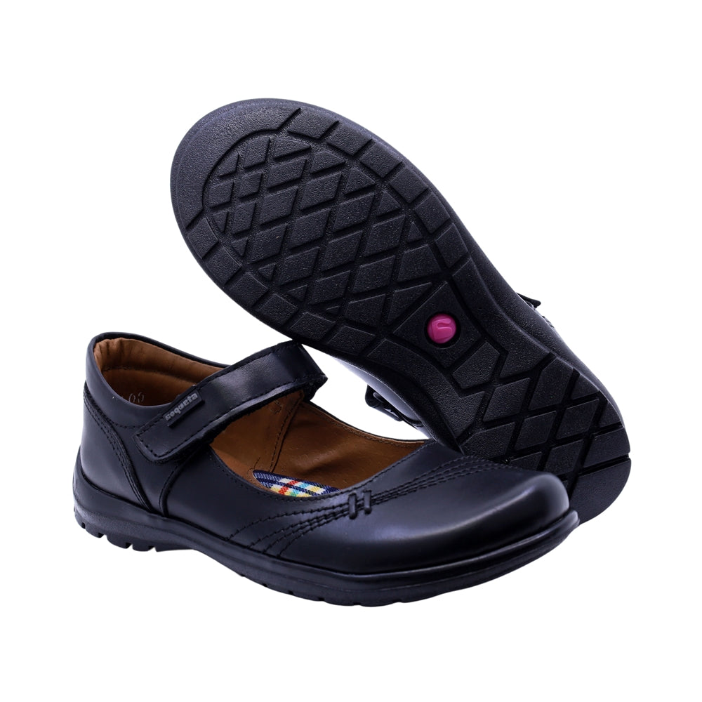 Zapato Coqueta para niña de piel negro Danna con costuras decorativas