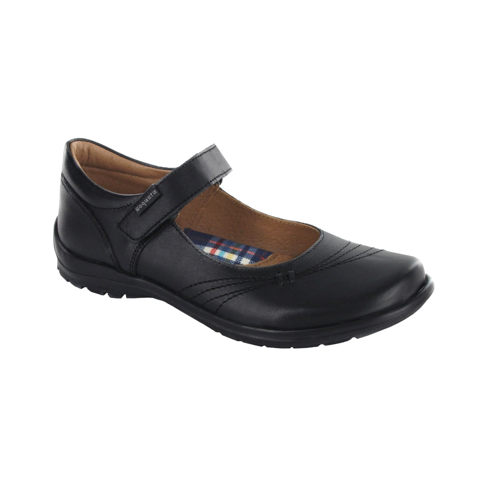 Zapato Coqueta para niña de piel negro Danna con costuras decorativas