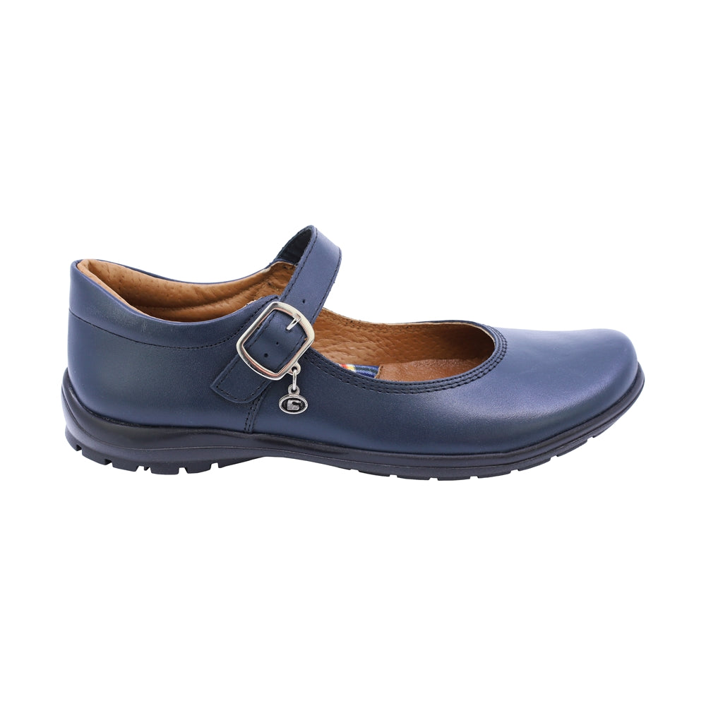 Zapato escolar Coqueta para niña de piel azul marino Danna con hebilla