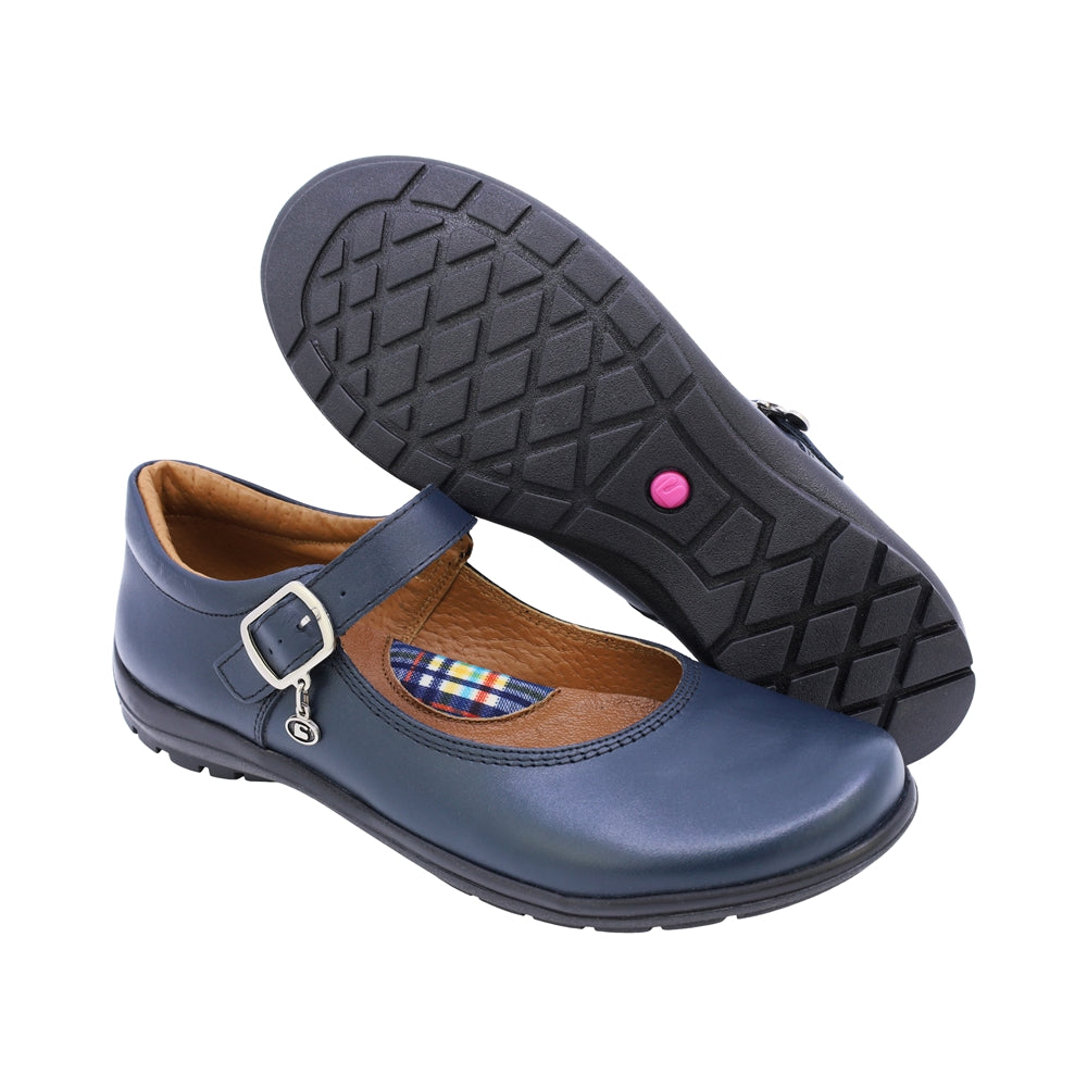 Zapato escolar Coqueta para niña de piel azul marino Danna con hebilla