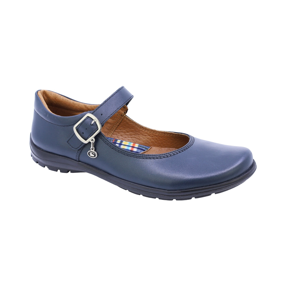 Zapato escolar Coqueta para niña de piel azul marino Danna con hebilla