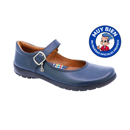 Zapato escolar Coqueta para niña de piel azul marino Danna con hebilla