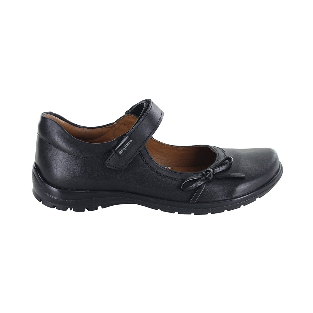 Balerina Coqueta para niña en piel  negro Vanessa con moño decorativo