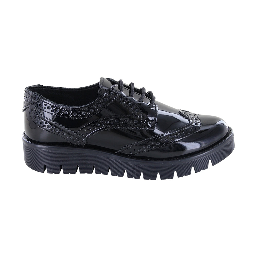 Zapato Escolar Coqueta para niña en charol negro Florence con agujeta
