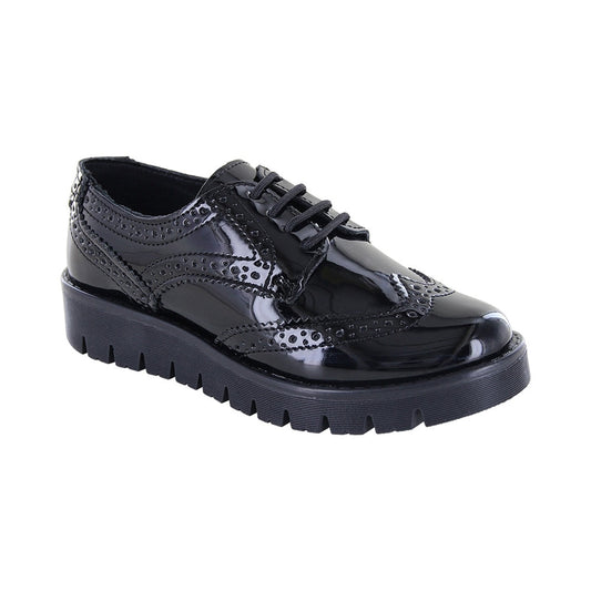 Zapato Escolar Coqueta para niña en charol negro Florence con agujeta