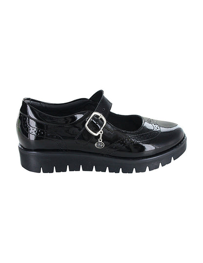 Zapato Escolar Coqueta para niña en charol negro Florence con suela dentada