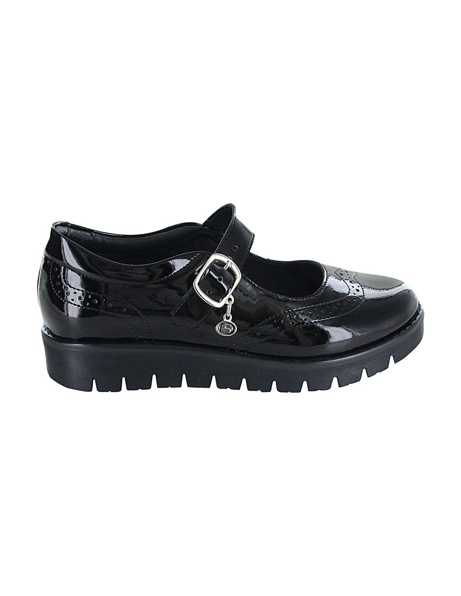 Zapato Escolar Coqueta para niña en charol negro Florence con suela dentada