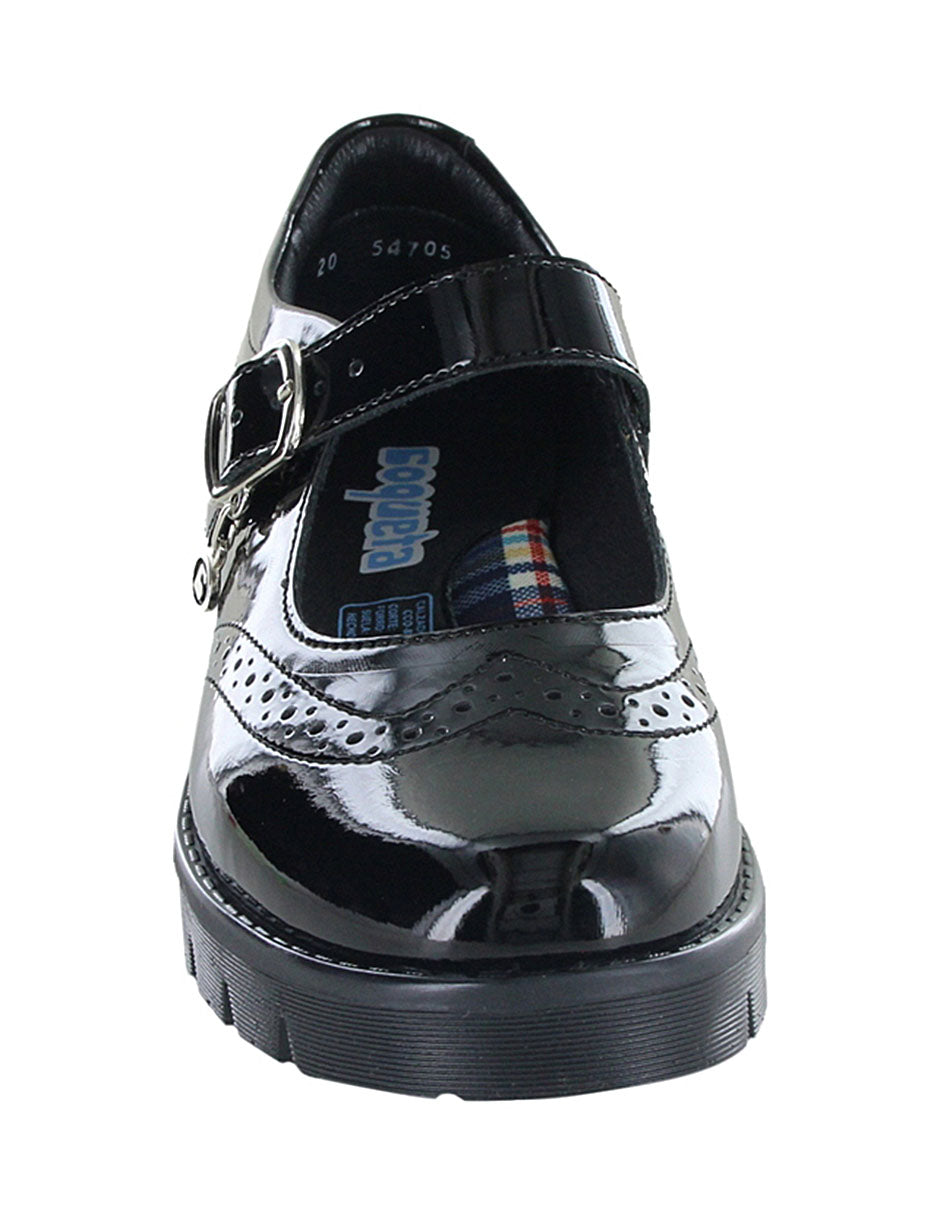 Zapato Escolar Coqueta para niña en charol negro Florence con suela dentada