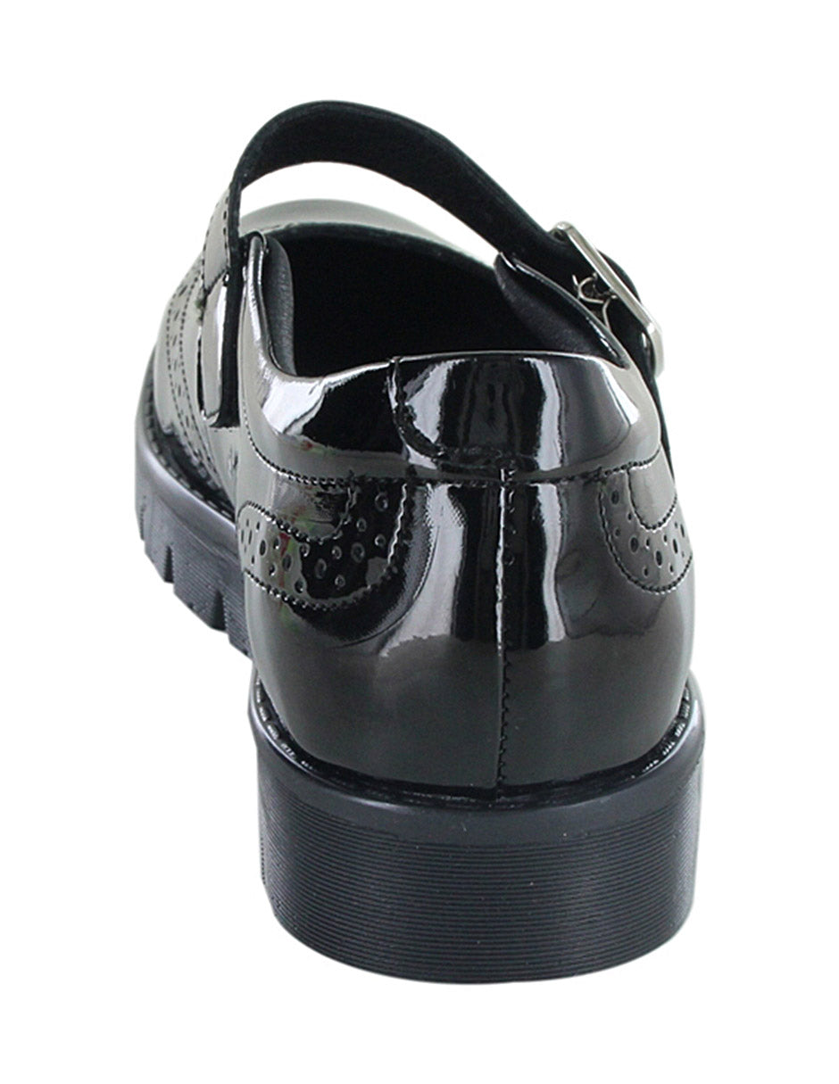 Zapato Escolar Coqueta para niña en charol negro Florence con suela dentada