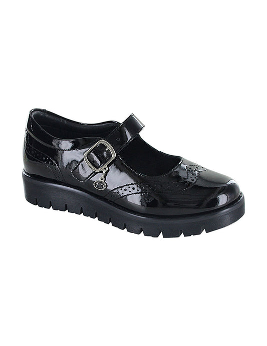 Zapato Escolar Coqueta para niña en charol negro Florence con suela dentada
