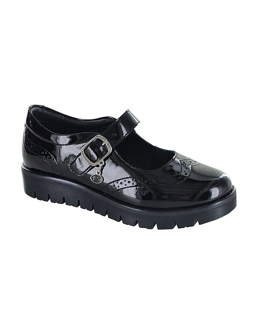 Zapato Escolar Coqueta para niña en charol negro Florence con suela dentada