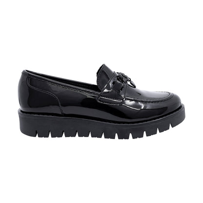 Mocasín escolar Coqueta para niña de charol negro Florence con lazo decorativo