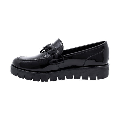 Mocasín escolar Coqueta para niña de charol negro Florence con lazo decorativo
