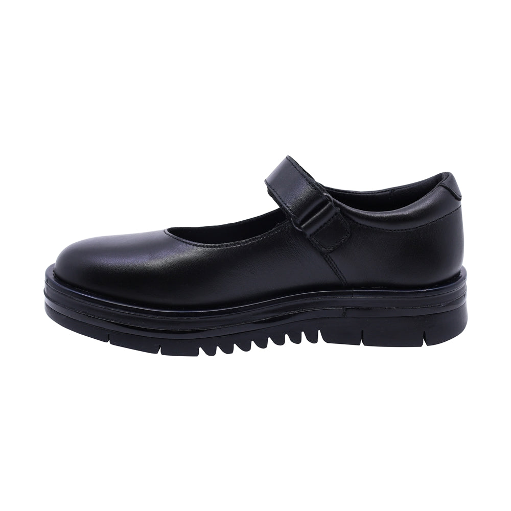 Zapato escolar Coqueta para niña de piel negro Nora con tira de contacto