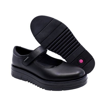Zapato escolar Coqueta para niña de piel negro Nora con tira de contacto