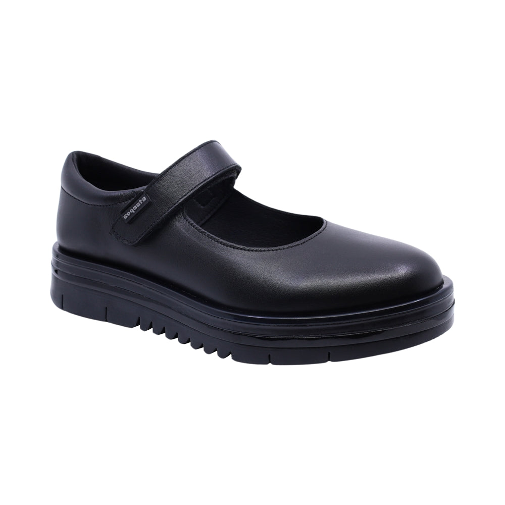 Zapato escolar Coqueta para niña de piel negro Nora con tira de contacto