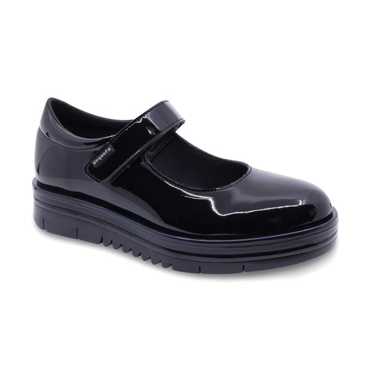 Zapato escolar Coqueta para niña en charol negro Nora con tira de contacto